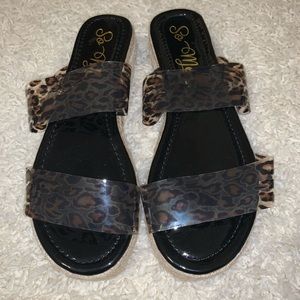 Clear Double Strap leopard Platform Espadrilles